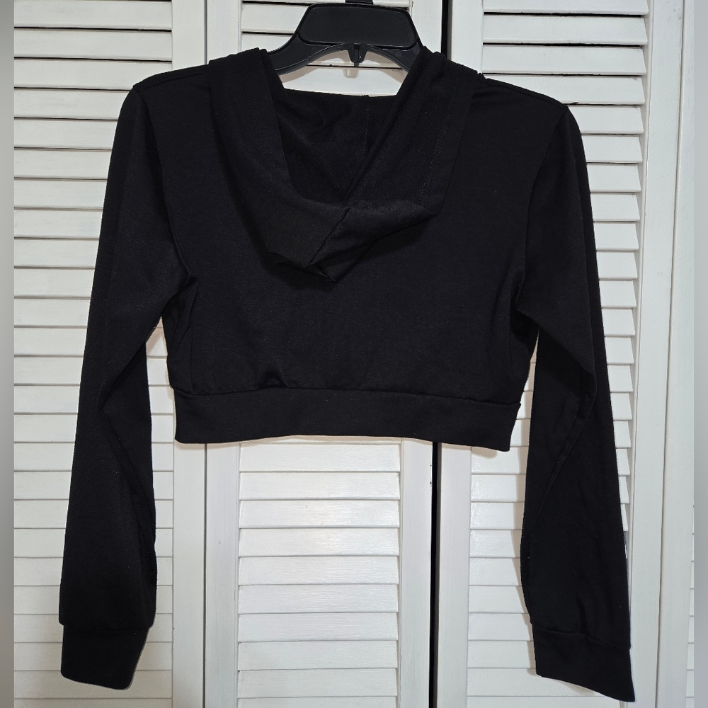 Women's M Black Cropped Zip-Up Hoodie - Picture 7 of 12